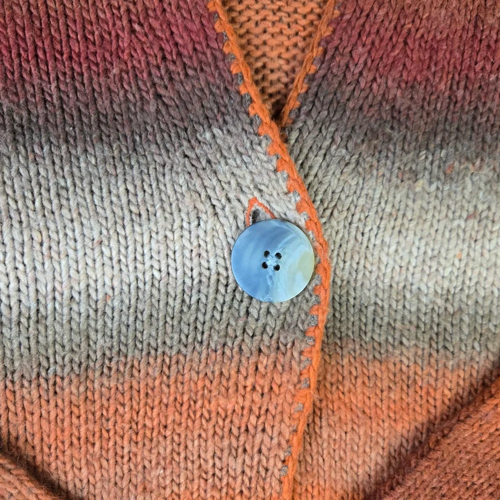 J. Jill Orange Ombre Striped Wool Blend Cardigan Sweater Button Front Size MP
